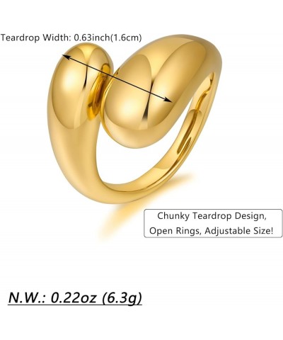 Chunky Open Rings for Women Gold Silver Adjustable Dome Teardrop Rings Bold Thick Statement Rings Simple Stackable Band Rings...