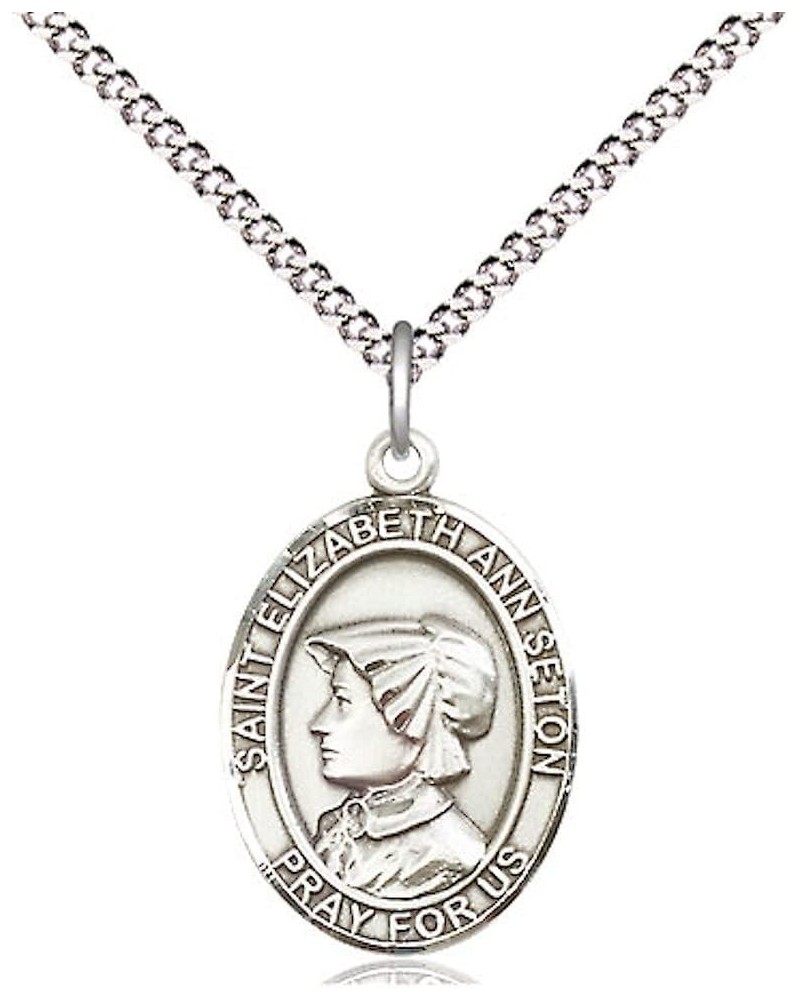 St. Elizabeth Ann Seton Medal in Fine Pewter, 3/4" Tall on a 18" Light Rhodium Clasp Chain $24.66 Necklaces