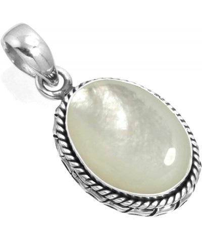 925 Sterling Silver Handmade Pendant for Women 12x16 Oval Gemstone Fashion Jewelry for Gift (99533_P) Mother Of Pearl $21.59 ...