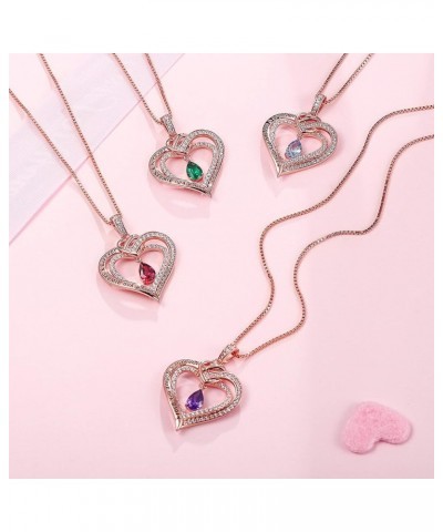 Heart Birthstone Necklace for Women, S925 Sterling Silver Love Heart Necklace for Women Girls Birthstone Jewelry for Women An...