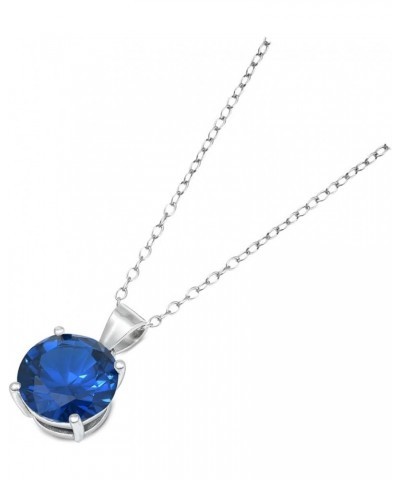 Solitaire Round-Cut Simulated CZ Pendant Necklace 8mm 925 Sterling Silver Adjustable Cable Chain 16" + 2" ext Simulated Blue ...