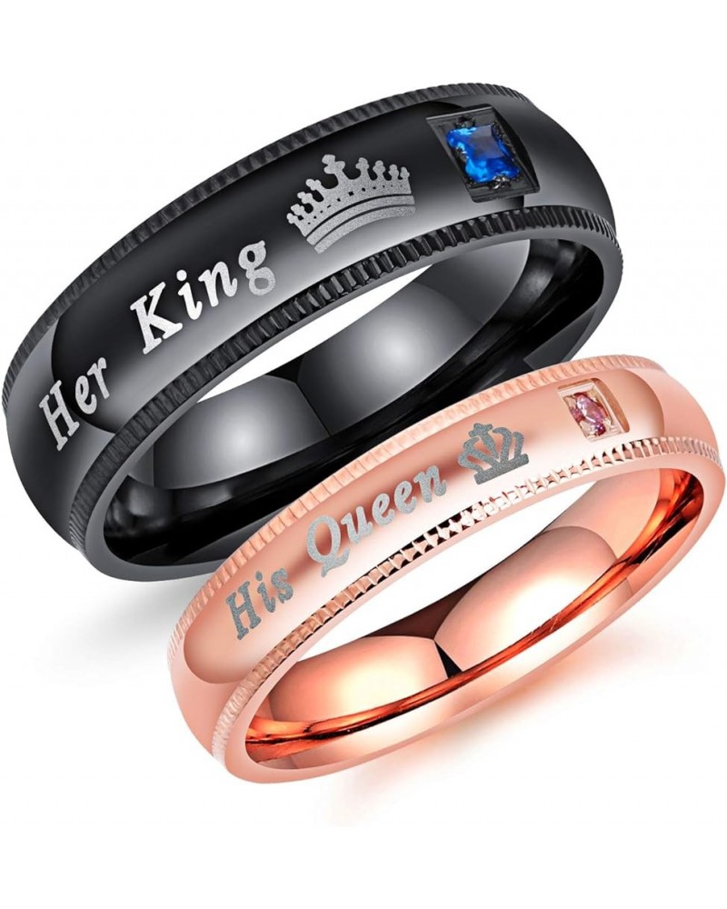 Couples Her King and His Queen Enagagement Bridal Ring Set 2PCS, Black Rose Gold Color His 11 Her 9 $9.85 Bracelets