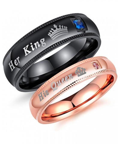 Couples Her King and His Queen Enagagement Bridal Ring Set 2PCS, Black Rose Gold Color His 11 Her 9 $9.85 Bracelets