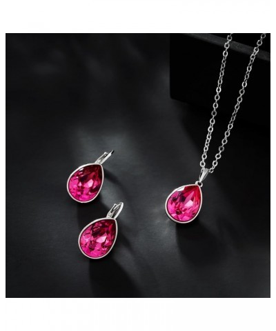 Birthstone Jewelry Set Necklace and Earrings Teardrop Pendant Crystal Set Gift for Women Wedding Party Accessories Rose $11.4...