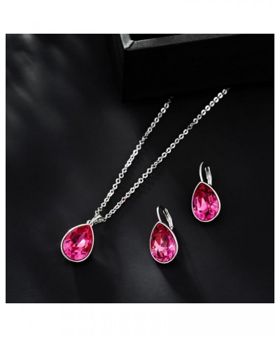 Birthstone Jewelry Set Necklace and Earrings Teardrop Pendant Crystal Set Gift for Women Wedding Party Accessories Rose $11.4...