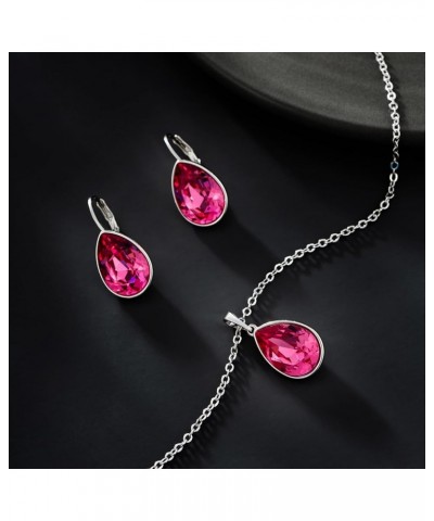 Birthstone Jewelry Set Necklace and Earrings Teardrop Pendant Crystal Set Gift for Women Wedding Party Accessories Rose $11.4...