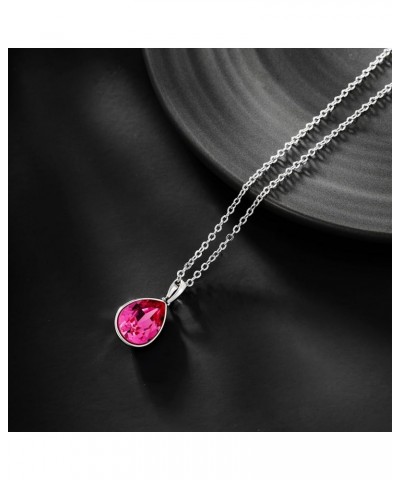 Birthstone Jewelry Set Necklace and Earrings Teardrop Pendant Crystal Set Gift for Women Wedding Party Accessories Rose $11.4...