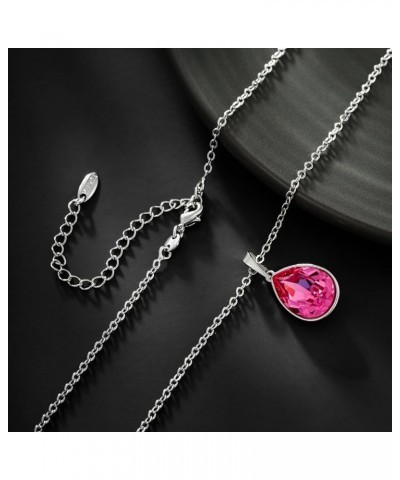 Birthstone Jewelry Set Necklace and Earrings Teardrop Pendant Crystal Set Gift for Women Wedding Party Accessories Rose $11.4...