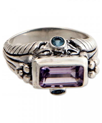 Artisan Handmade Amethyst Blue Topaz Cocktail Ring .925 Sterling Silver Purple Indonesia Birthstone 'Sea Temple' $27.30 Rings