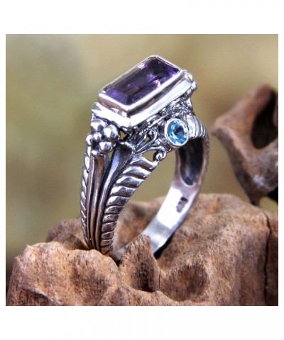 Artisan Handmade Amethyst Blue Topaz Cocktail Ring .925 Sterling Silver Purple Indonesia Birthstone 'Sea Temple' $27.30 Rings