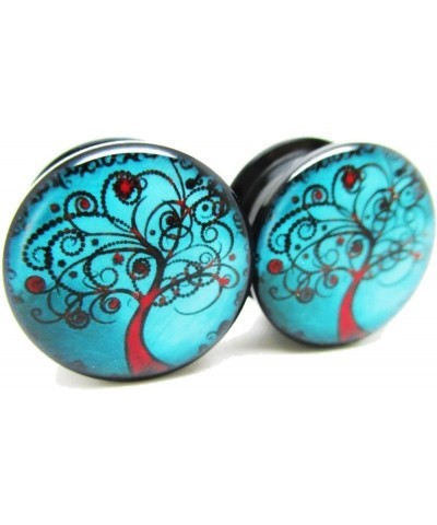 Blue & Red Tree of Life Ear Plugs - Acrylic - Screw on - New *Pair* - 8 Sizes 6 Gauge (4mm) $7.81 Body Jewelry