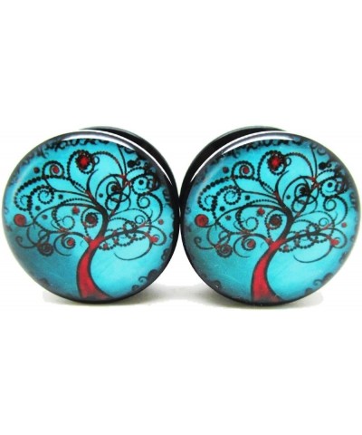 Blue & Red Tree of Life Ear Plugs - Acrylic - Screw on - New *Pair* - 8 Sizes 6 Gauge (4mm) $7.81 Body Jewelry