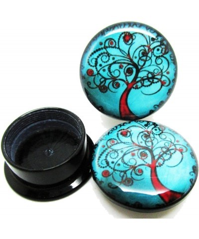 Blue & Red Tree of Life Ear Plugs - Acrylic - Screw on - New *Pair* - 8 Sizes 6 Gauge (4mm) $7.81 Body Jewelry