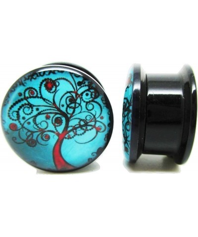 Blue & Red Tree of Life Ear Plugs - Acrylic - Screw on - New *Pair* - 8 Sizes 6 Gauge (4mm) $7.81 Body Jewelry