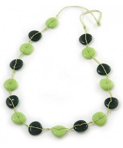 Long Resin Lime/Dark Green 'Button' Necklace On Cotton Cord - 84cm Length $17.99 Necklaces