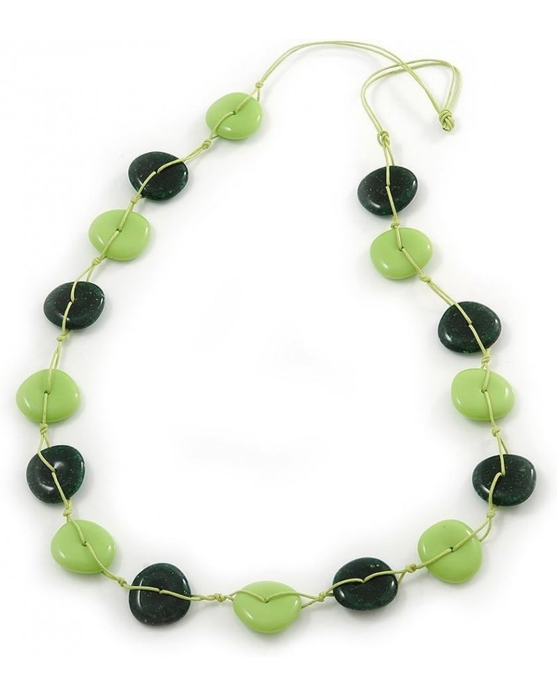 Long Resin Lime/Dark Green 'Button' Necklace On Cotton Cord - 84cm Length $17.99 Necklaces