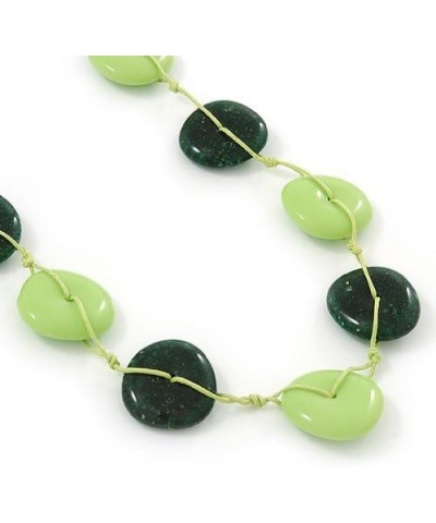 Long Resin Lime/Dark Green 'Button' Necklace On Cotton Cord - 84cm Length $17.99 Necklaces