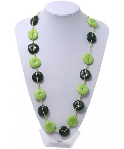 Long Resin Lime/Dark Green 'Button' Necklace On Cotton Cord - 84cm Length $17.99 Necklaces