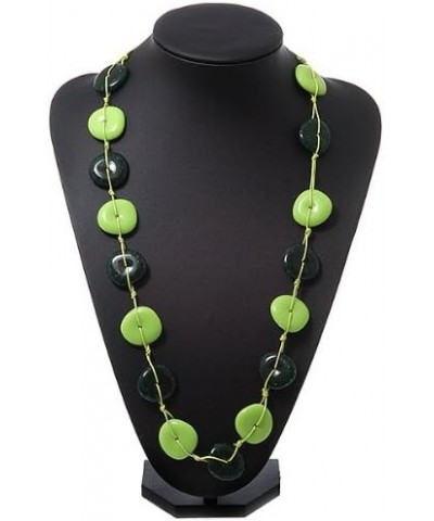 Long Resin Lime/Dark Green 'Button' Necklace On Cotton Cord - 84cm Length $17.99 Necklaces