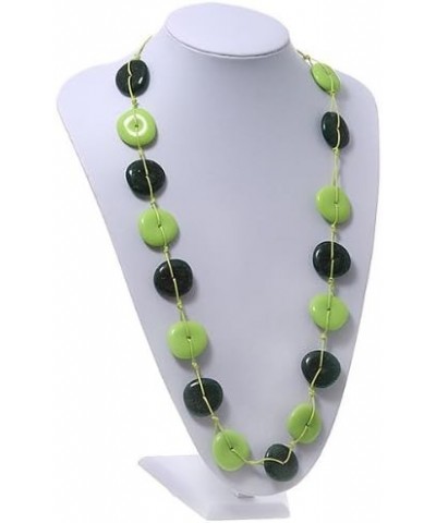 Long Resin Lime/Dark Green 'Button' Necklace On Cotton Cord - 84cm Length $17.99 Necklaces