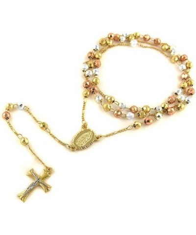 14K Gold Plated Beaded Rosary Cross Necklace – 6.5MM Crucifix Cross Medallion Rosary Chain Y-Necklace for Women & Men Religio...