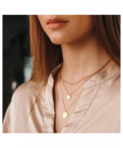 Dainty Layered Choker Necklaces Handmade Coin Tube Star Pearl Pendant Multilayer Adjustable Layering Chain Gold Plated Neckla...