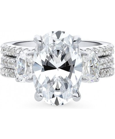 Sterling Silver 3-Stone Wedding Engagement Rings Oval Cut Cubic Zirconia CZ Ring Set for Women, Rhodium Plated Size 4-10 $56....