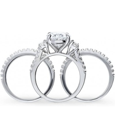 Sterling Silver 3-Stone Wedding Engagement Rings Oval Cut Cubic Zirconia CZ Ring Set for Women, Rhodium Plated Size 4-10 $56....