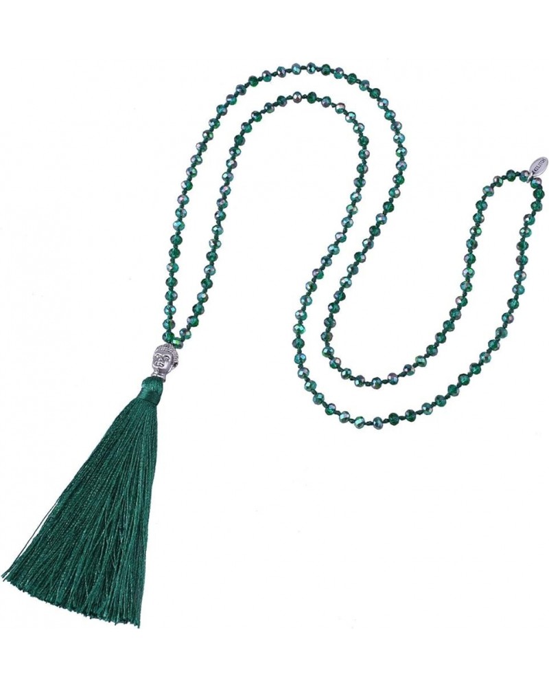 Tassel Charm Necklace Shiny Crystal Buddha Pendant Necklace Handmade Chain Necklaces For Women Dark Green 110 $10.82 Necklaces