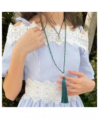 Tassel Charm Necklace Shiny Crystal Buddha Pendant Necklace Handmade Chain Necklaces For Women Dark Green 110 $10.82 Necklaces