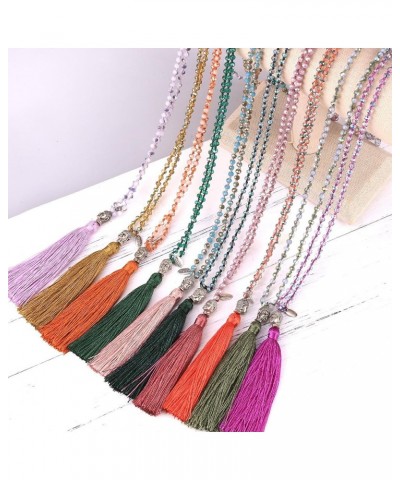 Tassel Charm Necklace Shiny Crystal Buddha Pendant Necklace Handmade Chain Necklaces For Women Dark Green 110 $10.82 Necklaces