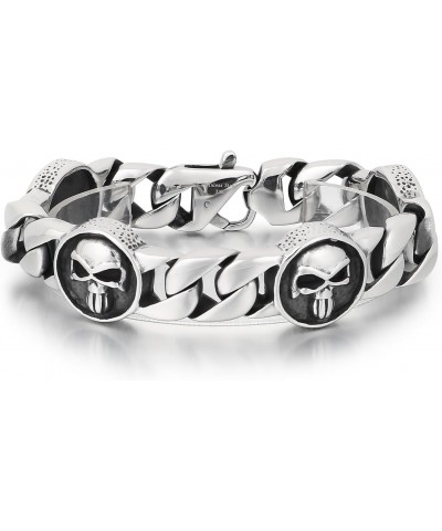 Stainless Steel Gothic Skull Linked Chain Bracelet for Men and Women,Gothic Rock Biker Skull Bracelet with Lobster Clasps Pol...