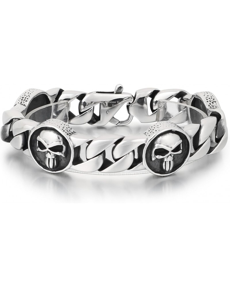 Stainless Steel Gothic Skull Linked Chain Bracelet for Men and Women,Gothic Rock Biker Skull Bracelet with Lobster Clasps Pol...