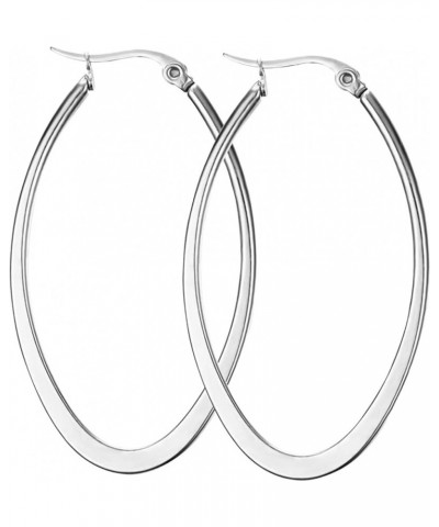 Titanium Stainless Steel Oval-shaped Hoop Earrings for Women Silver $6.62 Earrings