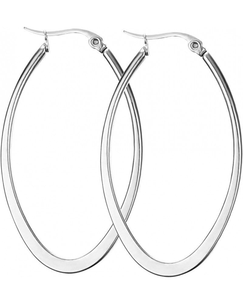 Titanium Stainless Steel Oval-shaped Hoop Earrings for Women Silver $6.62 Earrings