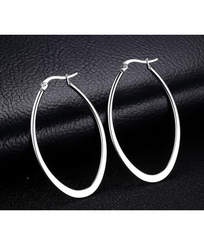 Titanium Stainless Steel Oval-shaped Hoop Earrings for Women Silver $6.62 Earrings