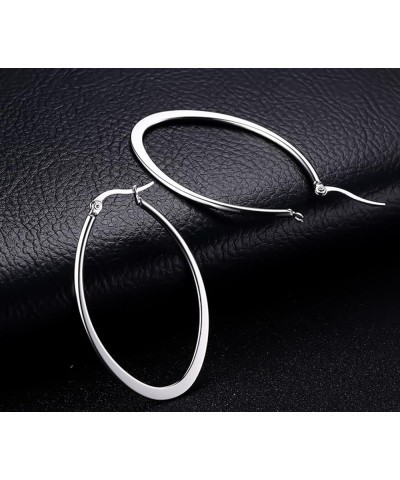 Titanium Stainless Steel Oval-shaped Hoop Earrings for Women Silver $6.62 Earrings