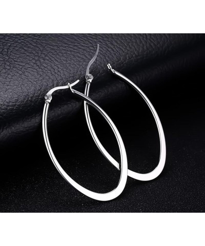 Titanium Stainless Steel Oval-shaped Hoop Earrings for Women Silver $6.62 Earrings