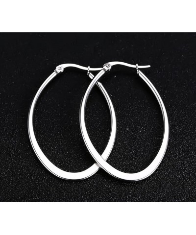 Titanium Stainless Steel Oval-shaped Hoop Earrings for Women Silver $6.62 Earrings