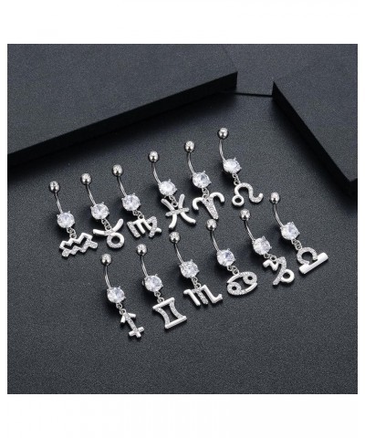 14G Dangle Belly Button Rings 316L Surgical Steel Belly Rings Astrology Constellation Zodiac Sign Belly Button Rings CZ Cryst...