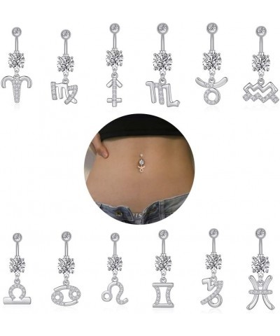 14G Dangle Belly Button Rings 316L Surgical Steel Belly Rings Astrology Constellation Zodiac Sign Belly Button Rings CZ Cryst...