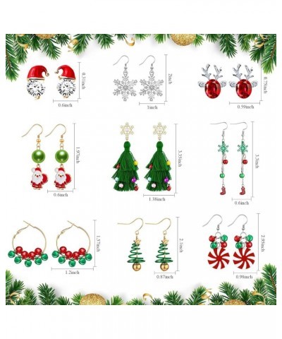 9 Pairs Christmas Earrings Holiday Earrings Christmas Tree Ball Snowflake Candy Bow Dangle Earrings Set for for Women Girls S...