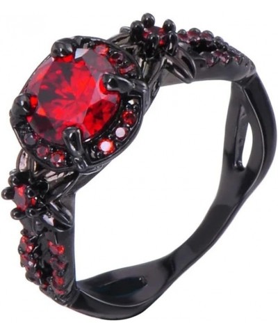 Fire Opal CZ Fashion Round Red Ruby Ring Gothic Black Skull Rings Red Purple Crystal Ring Cocktail Party Halloween Biker Ring...