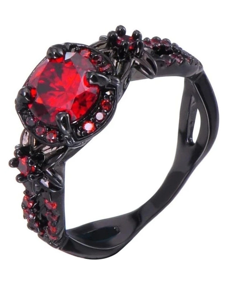 Fire Opal CZ Fashion Round Red Ruby Ring Gothic Black Skull Rings Red Purple Crystal Ring Cocktail Party Halloween Biker Ring...