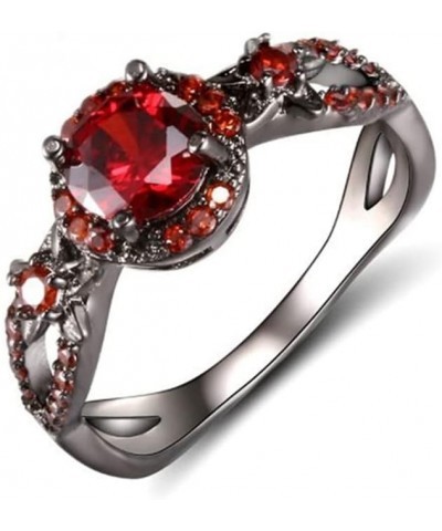 Fire Opal CZ Fashion Round Red Ruby Ring Gothic Black Skull Rings Red Purple Crystal Ring Cocktail Party Halloween Biker Ring...