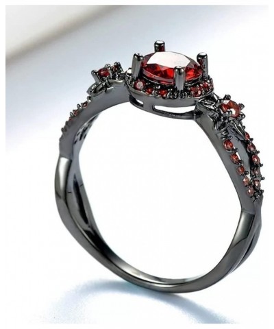 Fire Opal CZ Fashion Round Red Ruby Ring Gothic Black Skull Rings Red Purple Crystal Ring Cocktail Party Halloween Biker Ring...