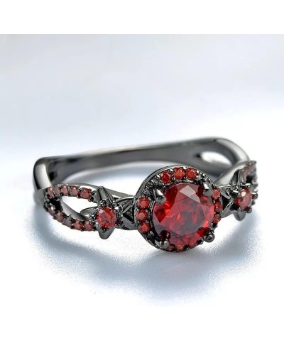 Fire Opal CZ Fashion Round Red Ruby Ring Gothic Black Skull Rings Red Purple Crystal Ring Cocktail Party Halloween Biker Ring...