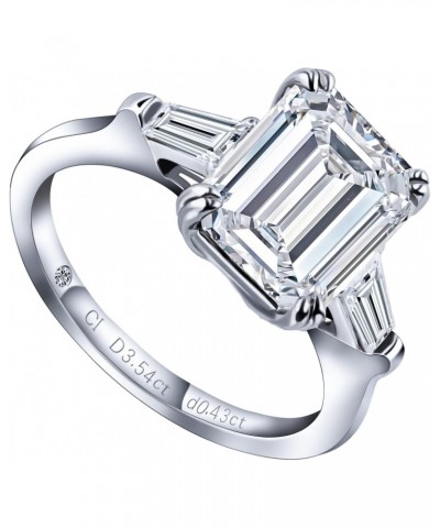 Emerald Cut Moissanite Ring for Women 4CT Three Stone Moissanite Engagement Rings with Baguette Sterling Silver White Gold Pl...