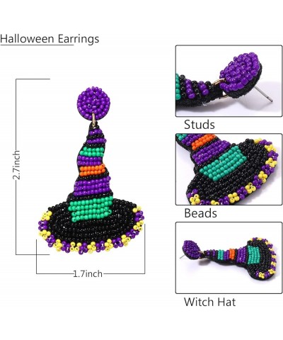 Halloween Earrings Handmade Black Witch Hat Candy Corn Pumpkin Skull Beaded Drop Dangle Earrings Studs for Women Girls Hallow...