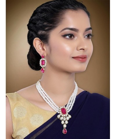 Gold Plated Kundan Jewelry Necklace With Earring Set For Women Rani Pink 2 $13.33 Jewelry Sets